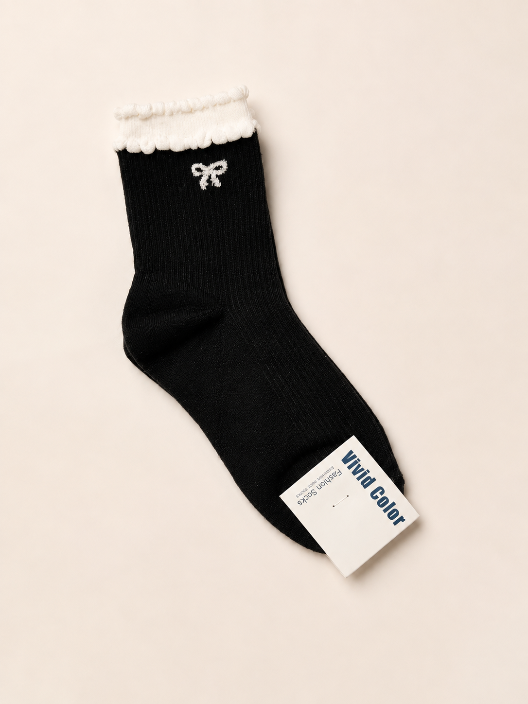 Korean Mini Ribbon Duo Layers Women's Crew Socks