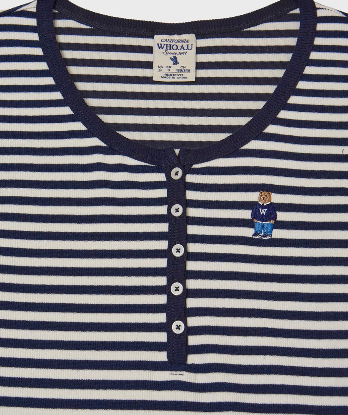 *🇰🇷韓國直送Who.A.U 韓國🇰🇷專門店/免稅店 Steve Ribbed Henry Neck T-shirt 刺繡小熊簡約襯衫 折扣優惠🈹*