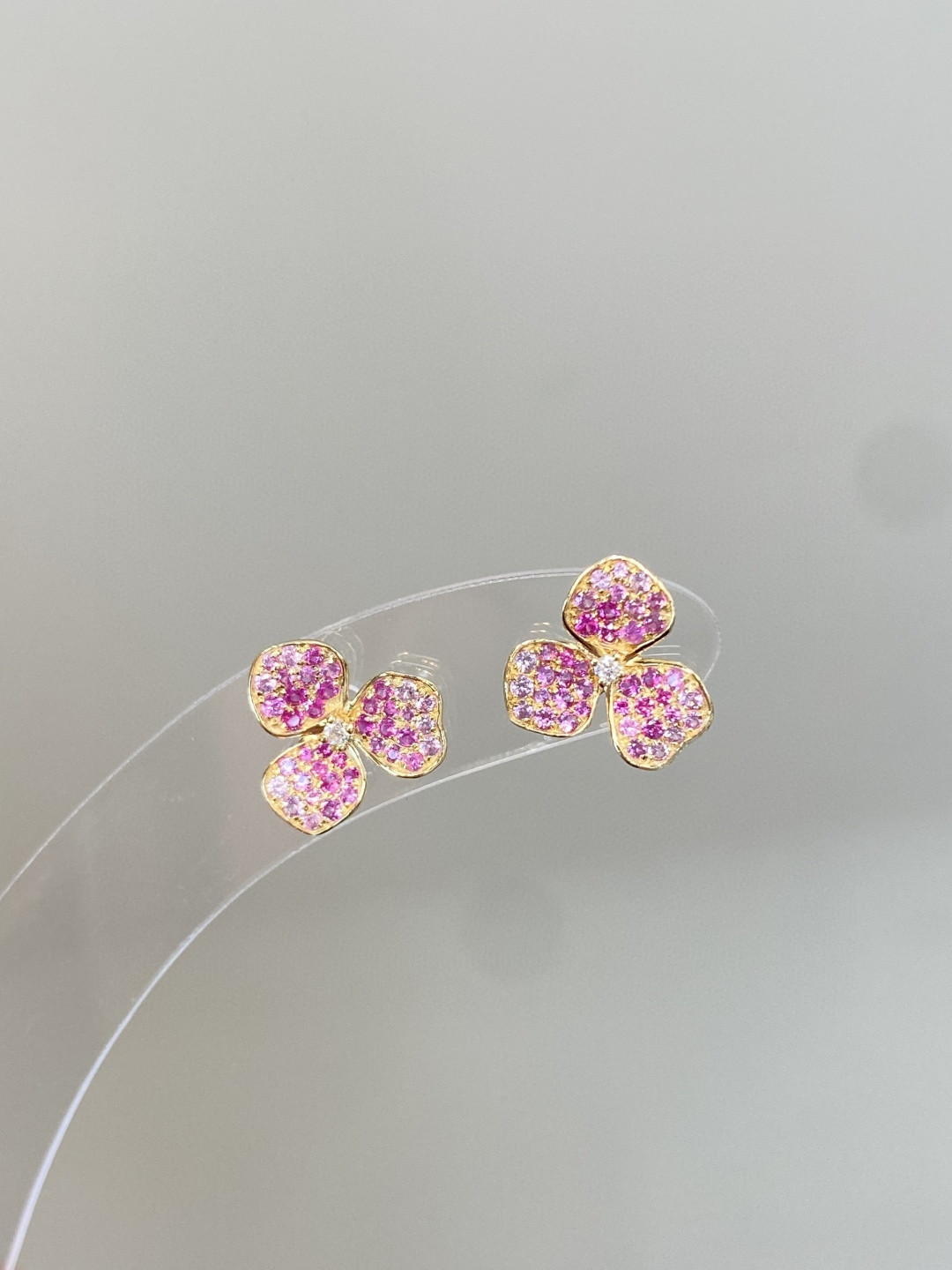 18K Pink Sapphire Diamond Earrings 