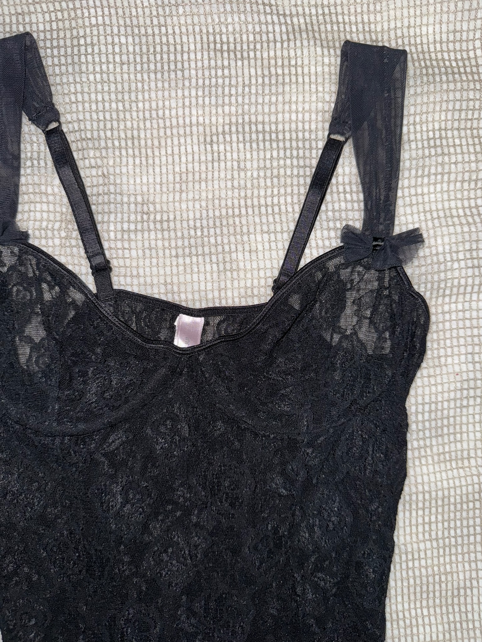 Sheer Lace Cami Dress with Bow Detail