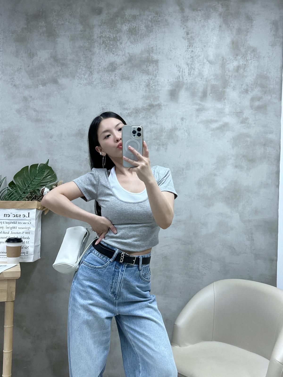L12 假兩件短袖Top