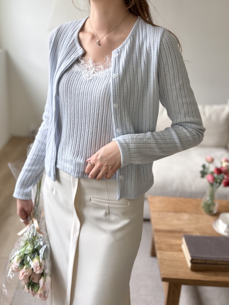 [假兩件] Lumiere Lace Layered Top (Babyblue)