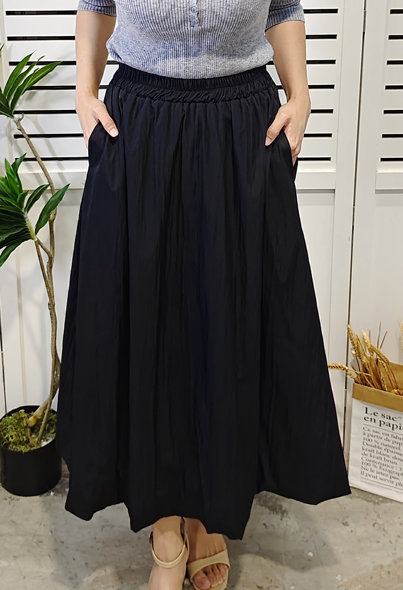 915 Fully Elastic Waist Pop Cotton Skirt 