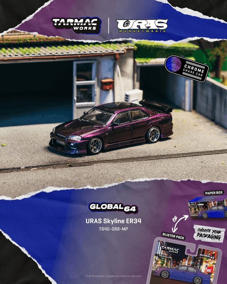 （預訂 Pre Order) Tarmac Works  ( T64G-088-MP ) URAS Skyline ER34 Midnight Purple