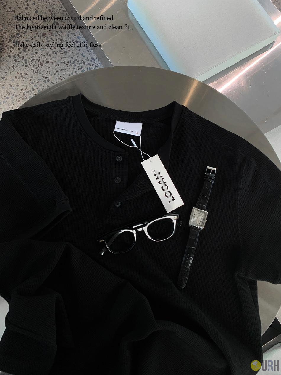 【100%保證韓國直送】Daily Waffle 輕量立體華夫格組織針織感短袖亨利領 Tee 👕 [5 color] RL115044