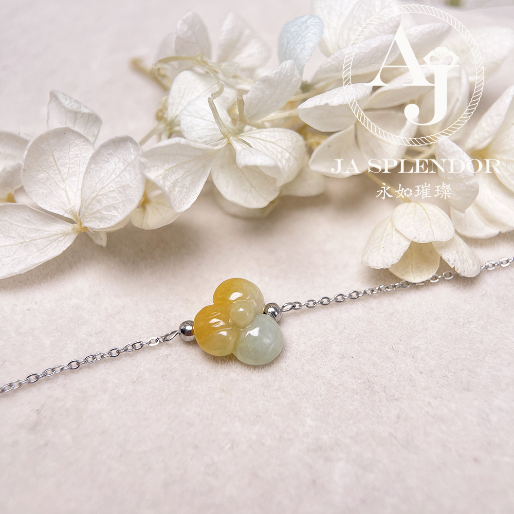 JN-3434 天然翡翠A玉-黃翡立體小花不鏽鋼手鏈