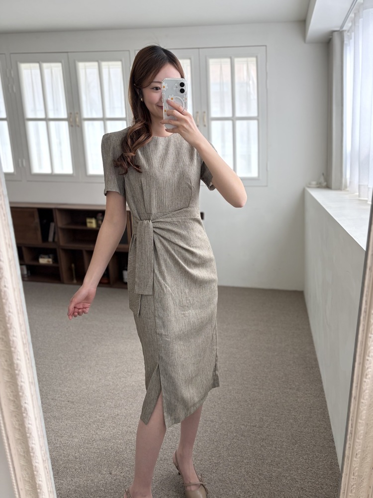 Elise Draped Slit Dress (Khaki)
