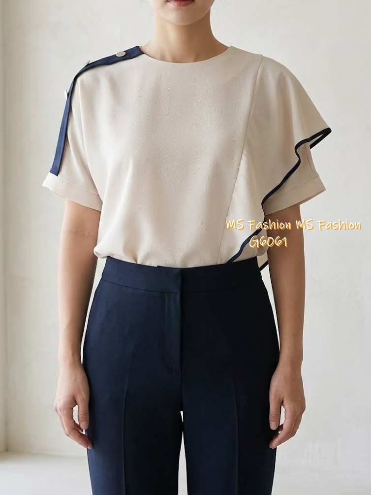 G6061 韓國🇰🇷靚料肩鈕ruffle top