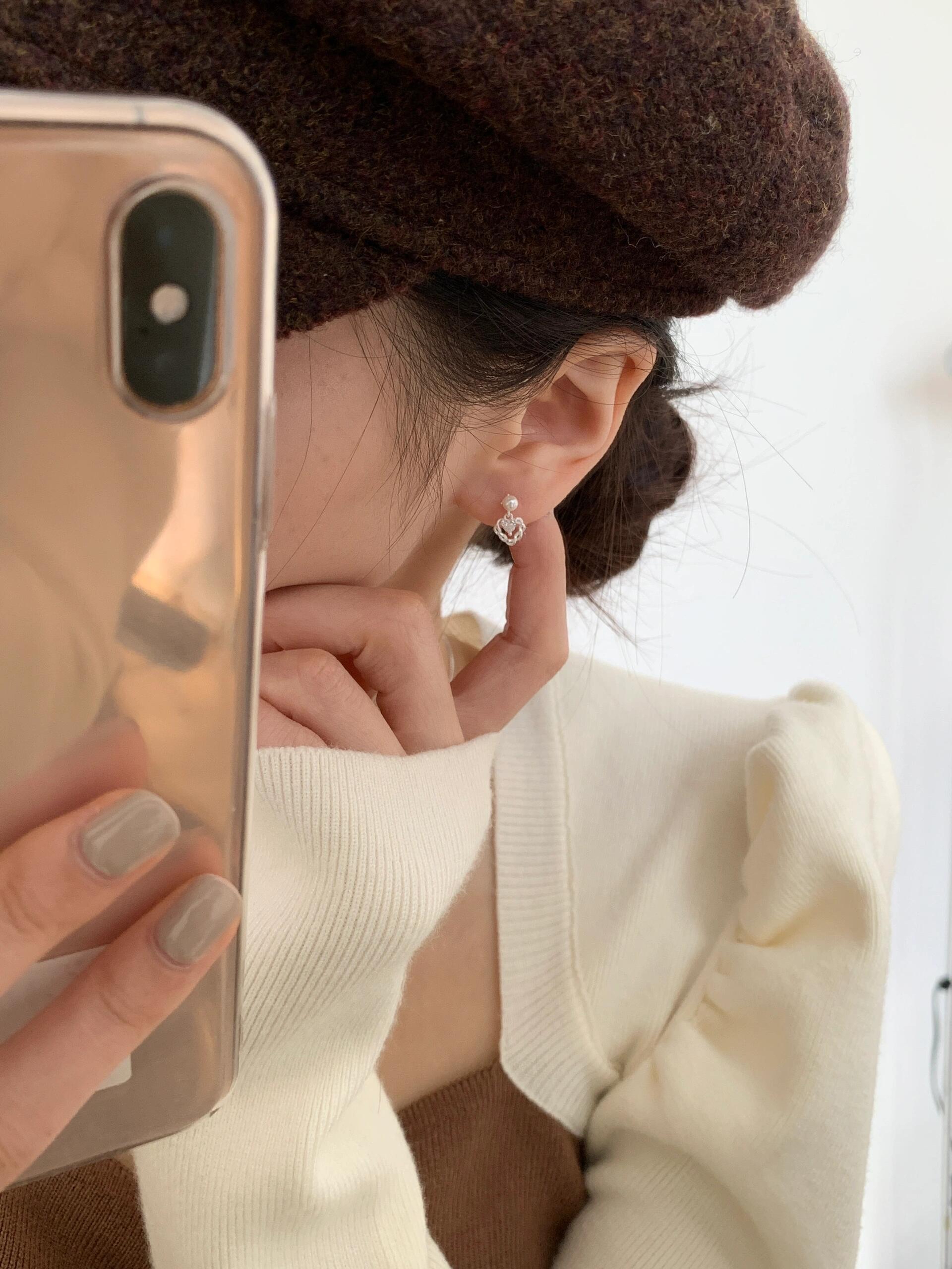 麻花爱心珍珠耳钉