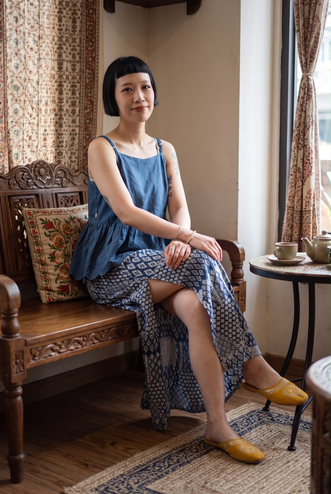 2953 Blue Block Print Patch Work Skirt
