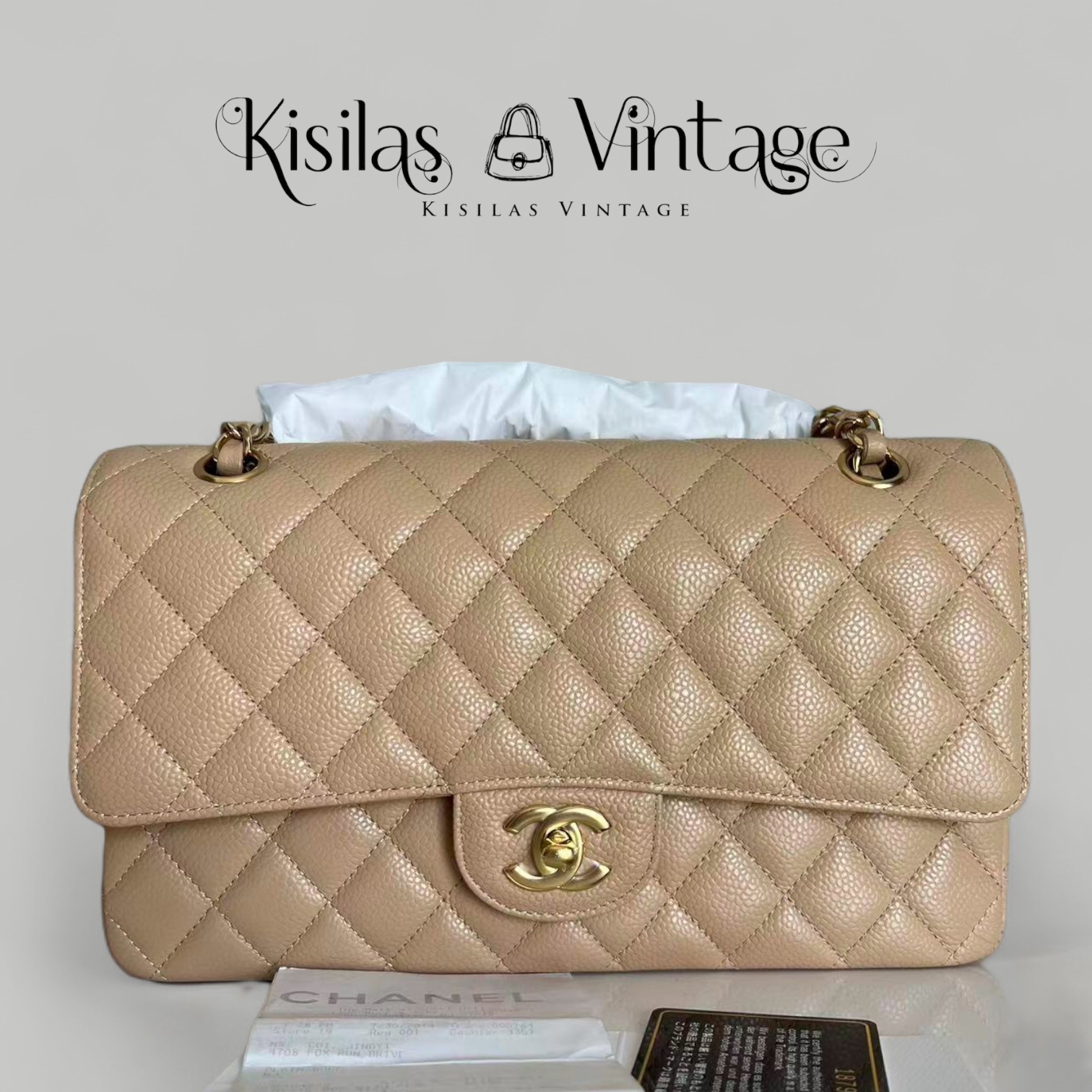 Chanel Caviar CF25 奶茶金扣