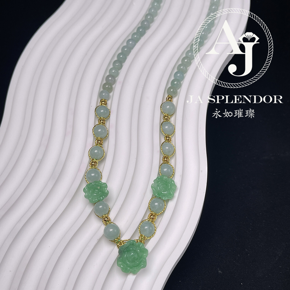 JN-2742,45,46 ,651 天然翡翠A玉-花開富貴立體雕花項鏈