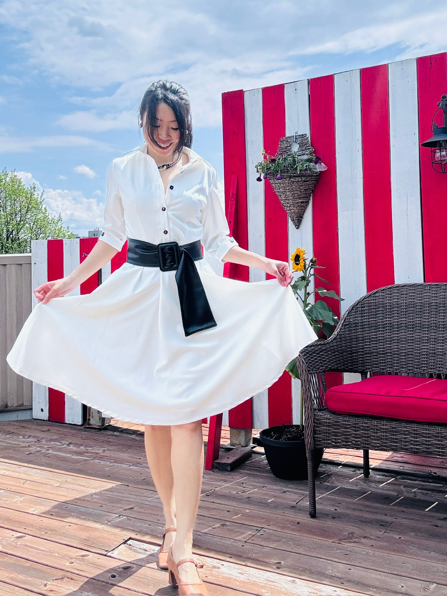 (Custom-Made) Ivory Heirloom Shirtdress with Vintage Buttons and Belt (FM237)