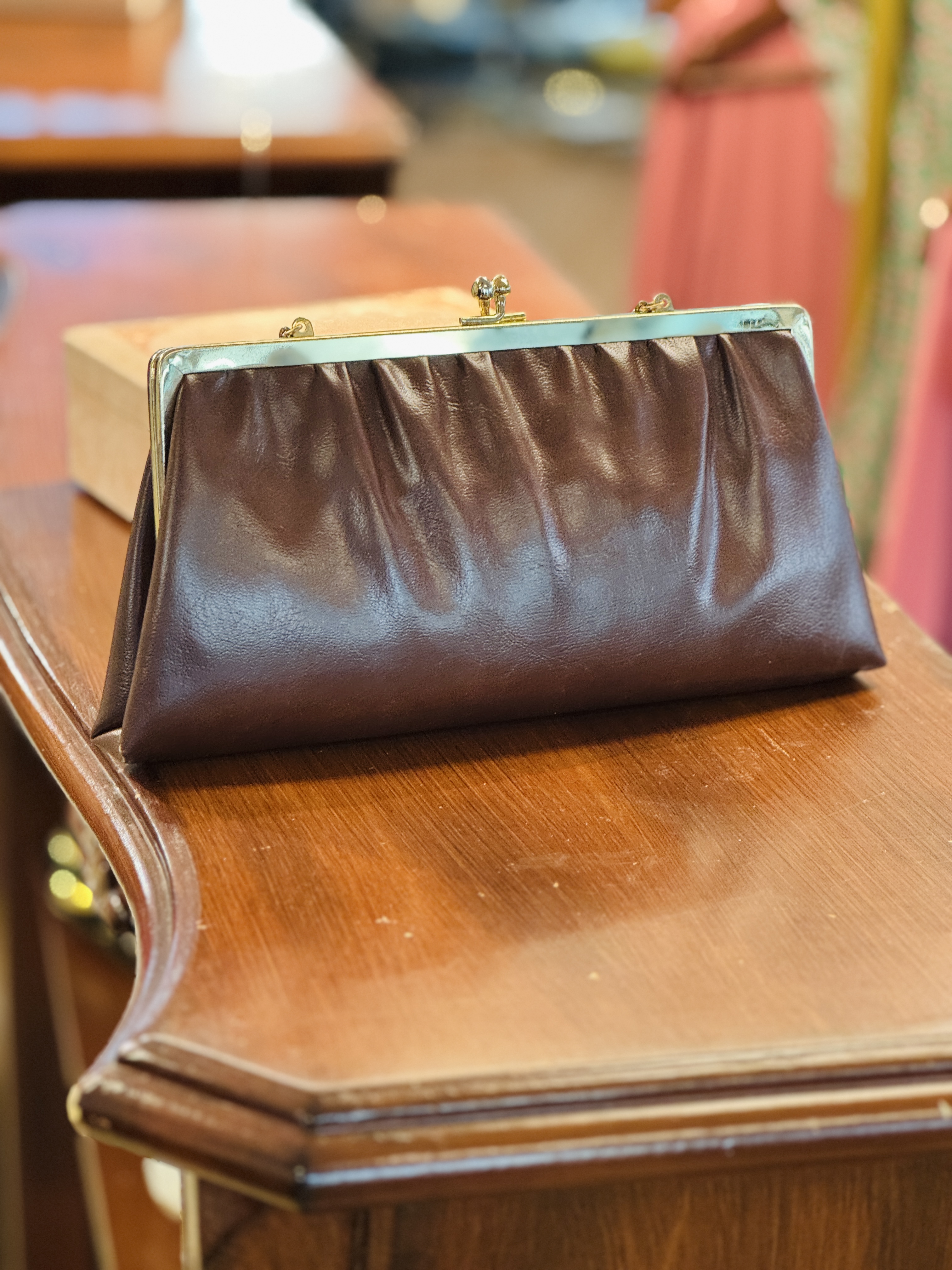 Vintage C.a. 1970s Andé Brown Faux leather Two-Way Clutch/Handbag (MT2498)