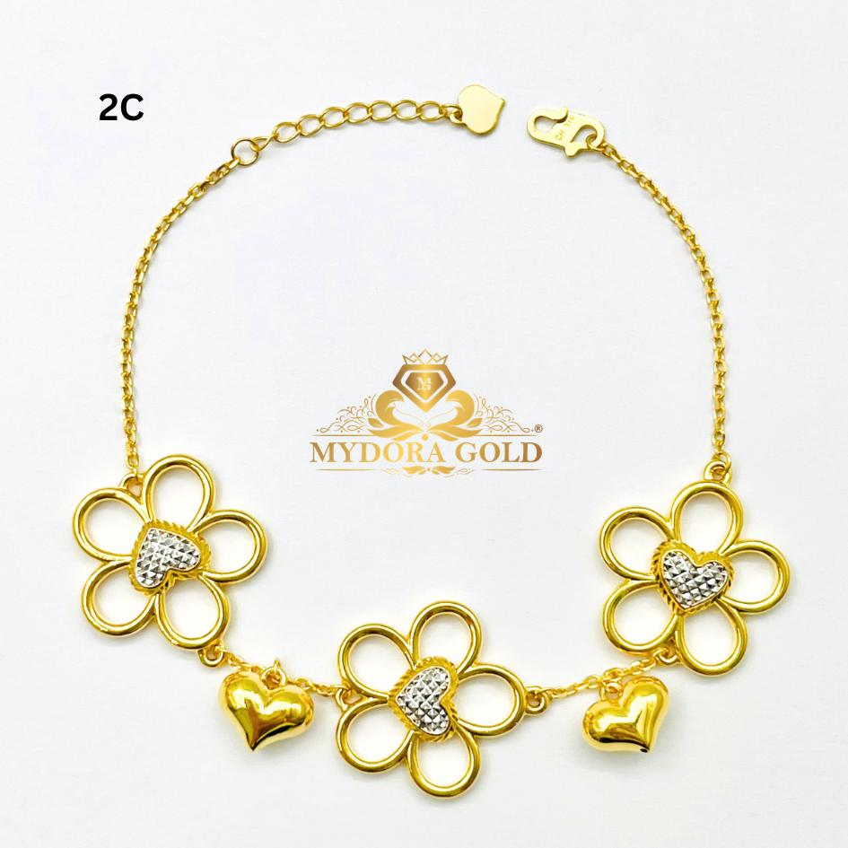 MYDORA Rantai Tangan Bunga Daisy Gantung Love Licin l EMAS 916/22K