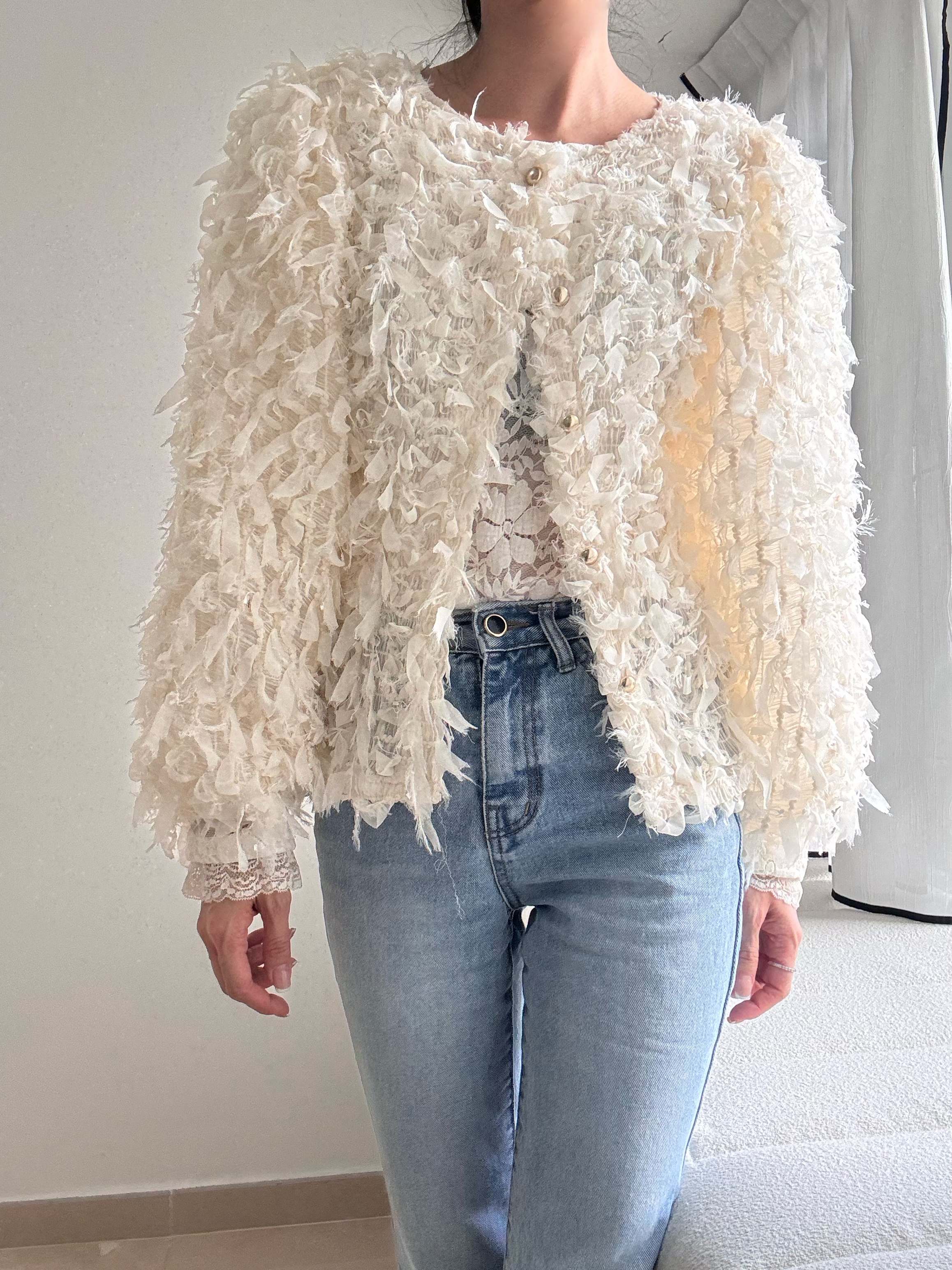 Elegant chiffon lace ribbon cardi