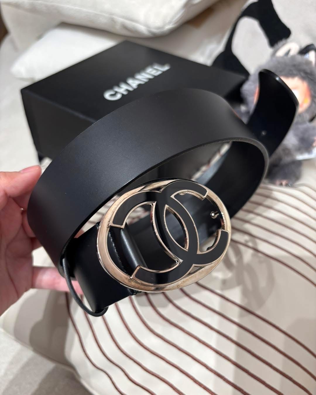 Chanel belt 黑色牛皮CC logo皮帶85cm 100%Authentic,98%new✅盒