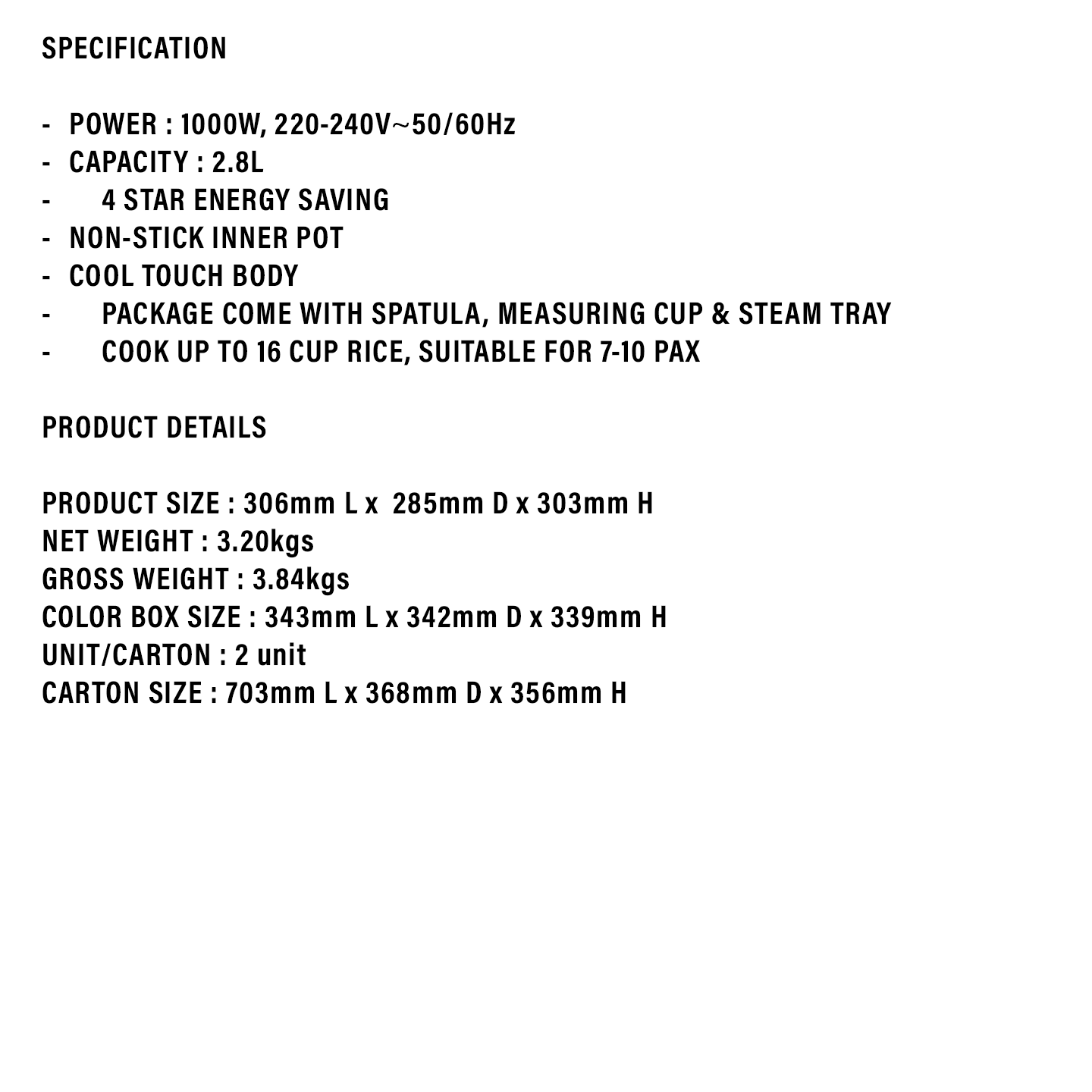 Faber 2.8L Jar Rice Cooker (FRC5028)