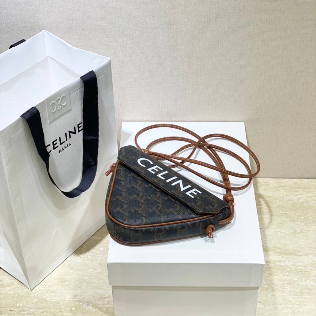 🔥大货实拍图 𝗖𝗘𝗟𝗜𝗡𝗘 ♥ 𝗧𝗥𝗜𝗢𝗠𝗣𝗛𝗘 𝗖𝗔𝗡𝗩𝗔𝗦 三角形手袋 𝑪𝒆𝒍𝒊𝒏𝒆2021春夏竟出其不意的玩起了异形包，三角形造型很是别致，彰显不羁姿态，男女同款，吸晴选手✔ 型号：195902 尺寸：21*15*4cm