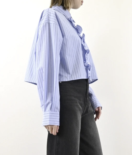 彩色條紋荷葉邊襯衫 - 2026 流行穿搭  長䄂襯衫 春夏時尚穿搭 柔軟舒適 日常穿搭 易於配搭 日本直送   #JP-I-260016