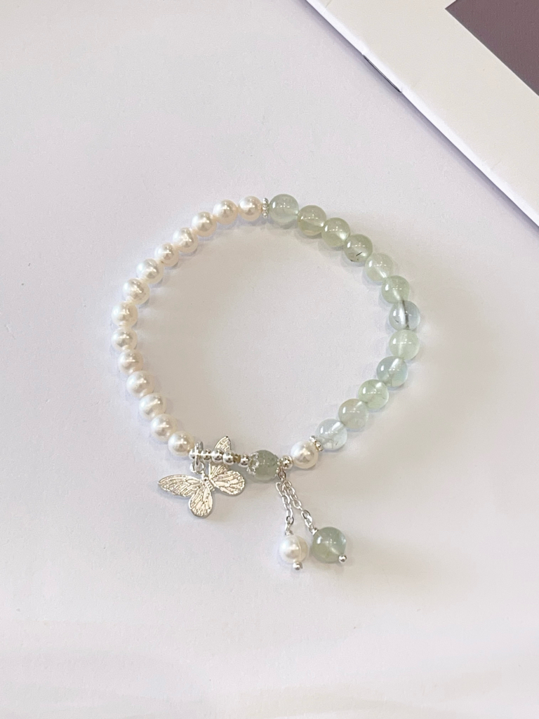 💜 紫水晶 × 葡萄石 × 海蓝宝 × 淡水珍珠手串 Amethyst, Prehnite, Aquamarine & Freshwater Pearl  |  6mm