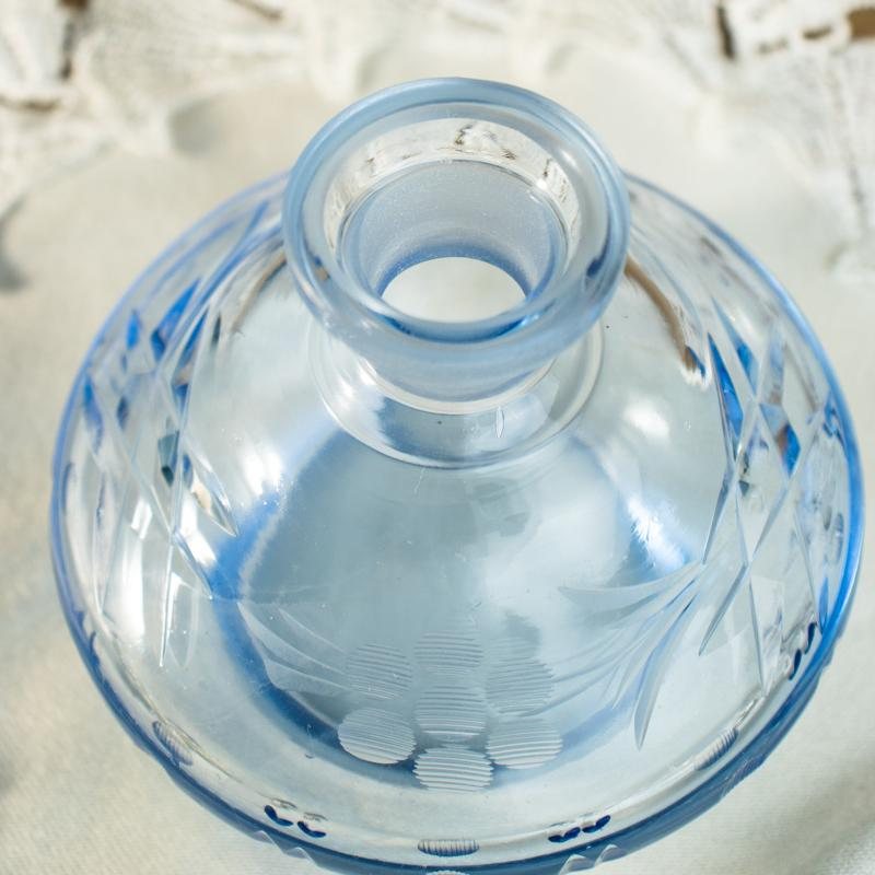 Vintage Mid-Century German Etched Pattern Glass Dressing Table Set - Tray , Powder Box & Perfume bottle (MW018)