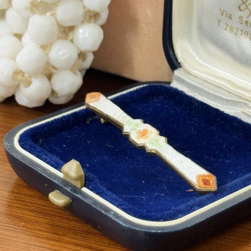 Vintage 1950s Guilloché Enamel Bar Brooch (MT2265)