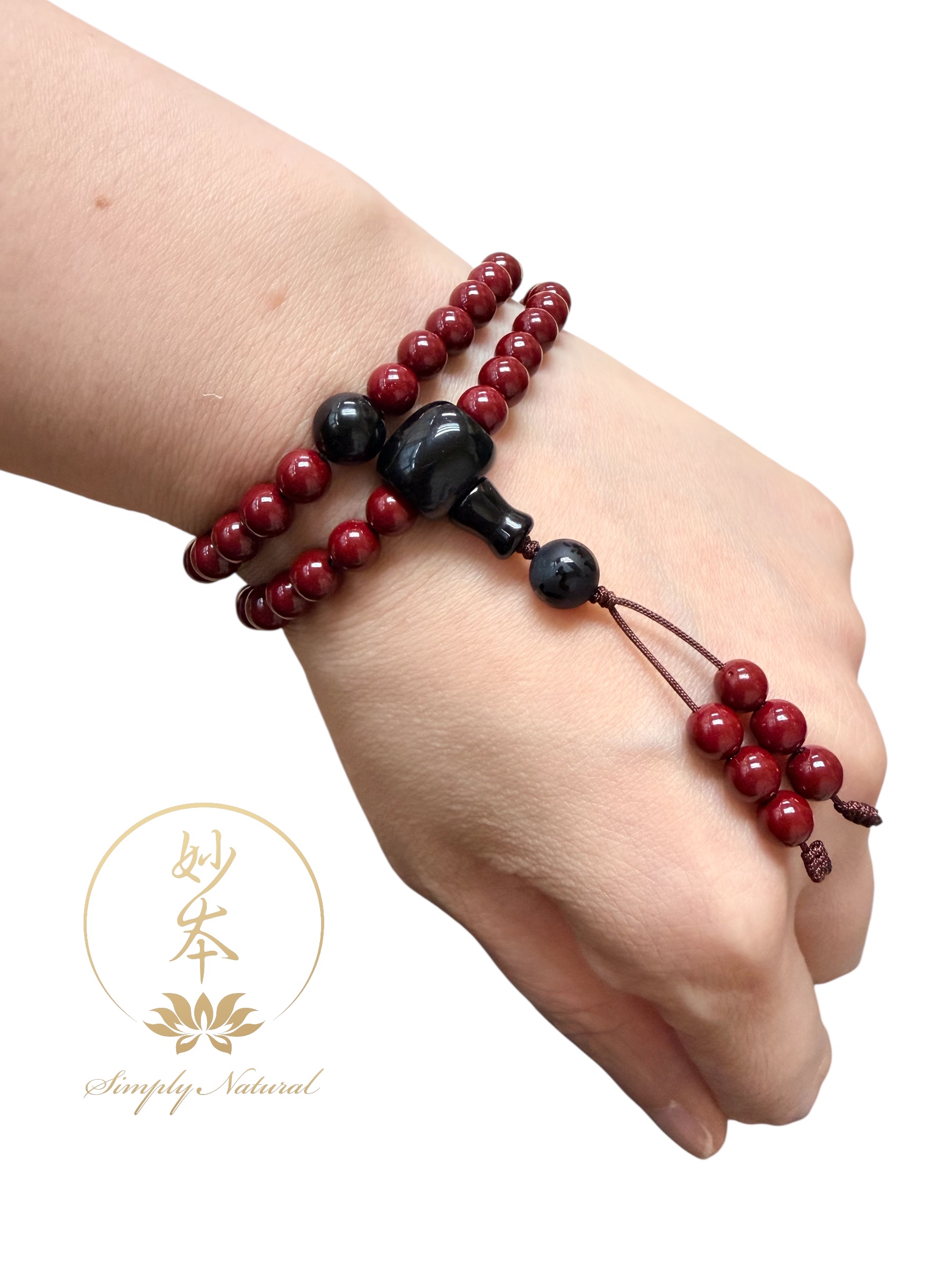 6mm 54粒硃砂念珠 配：六字大明咒黑瑪瑙