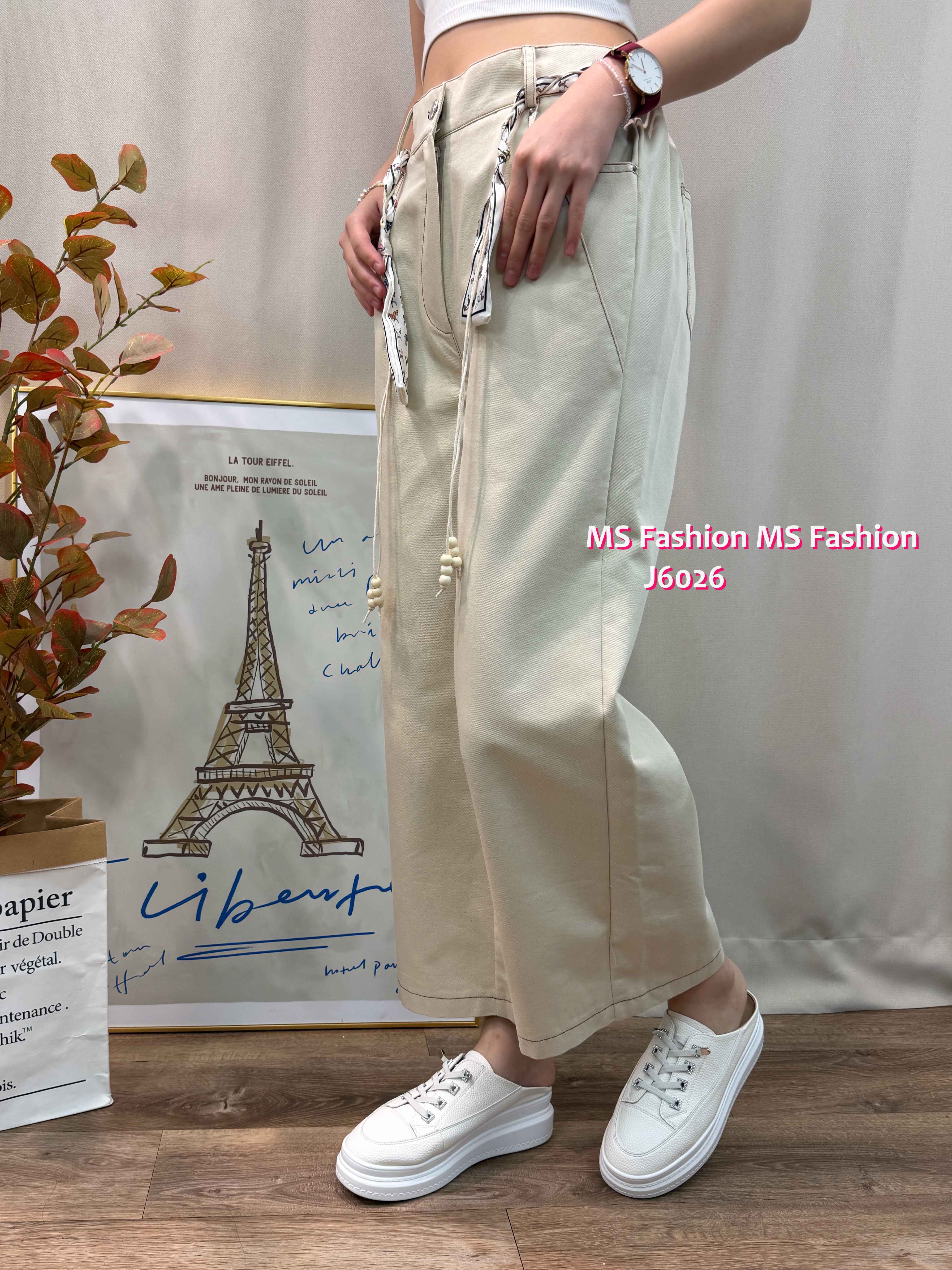 J6026 韓國🇰🇷花布腰帶闊筒褲