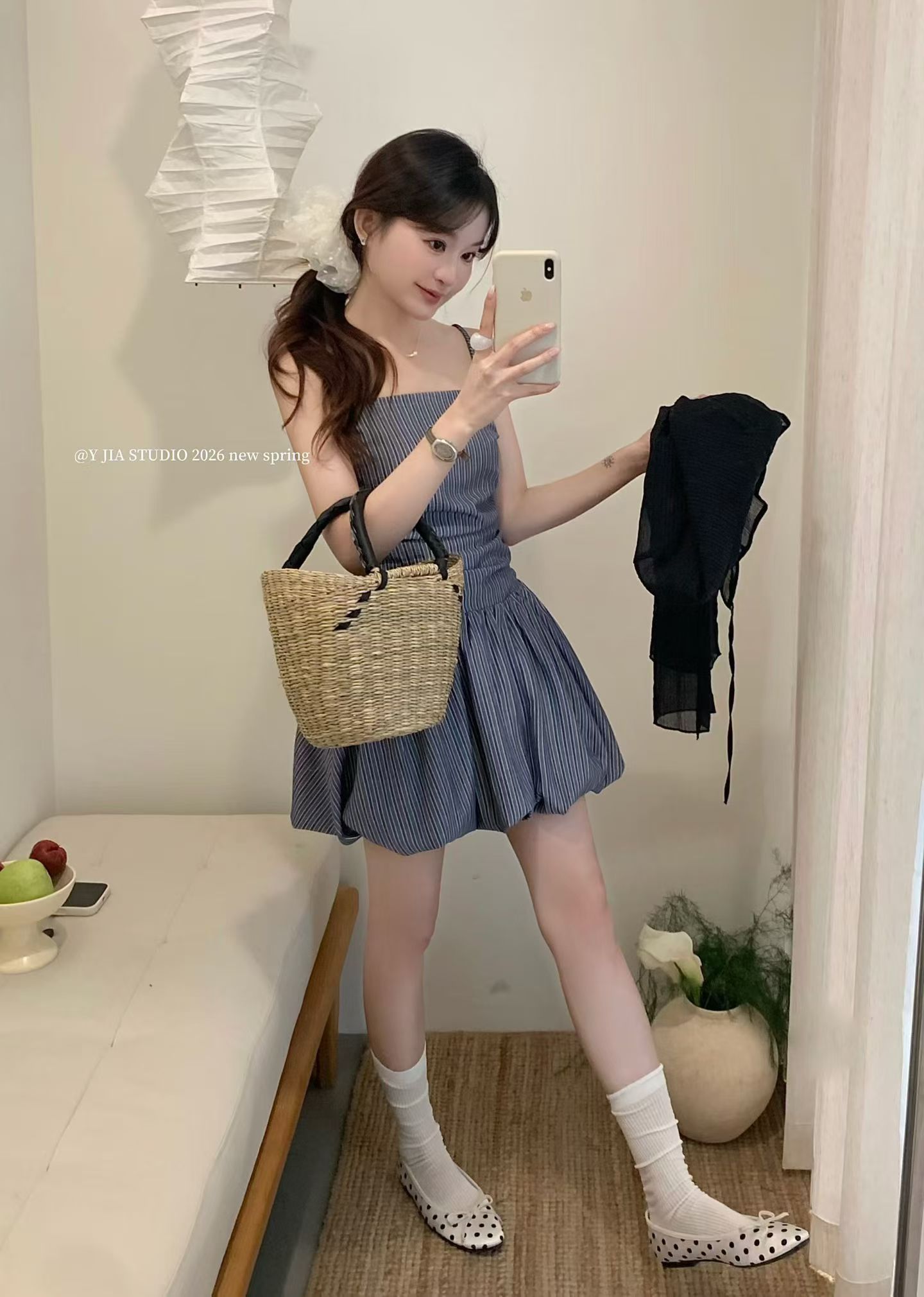 1772 Muse's Realm of Muses Two-Piece set 缪斯之境蓝条纹花苞裙套装 