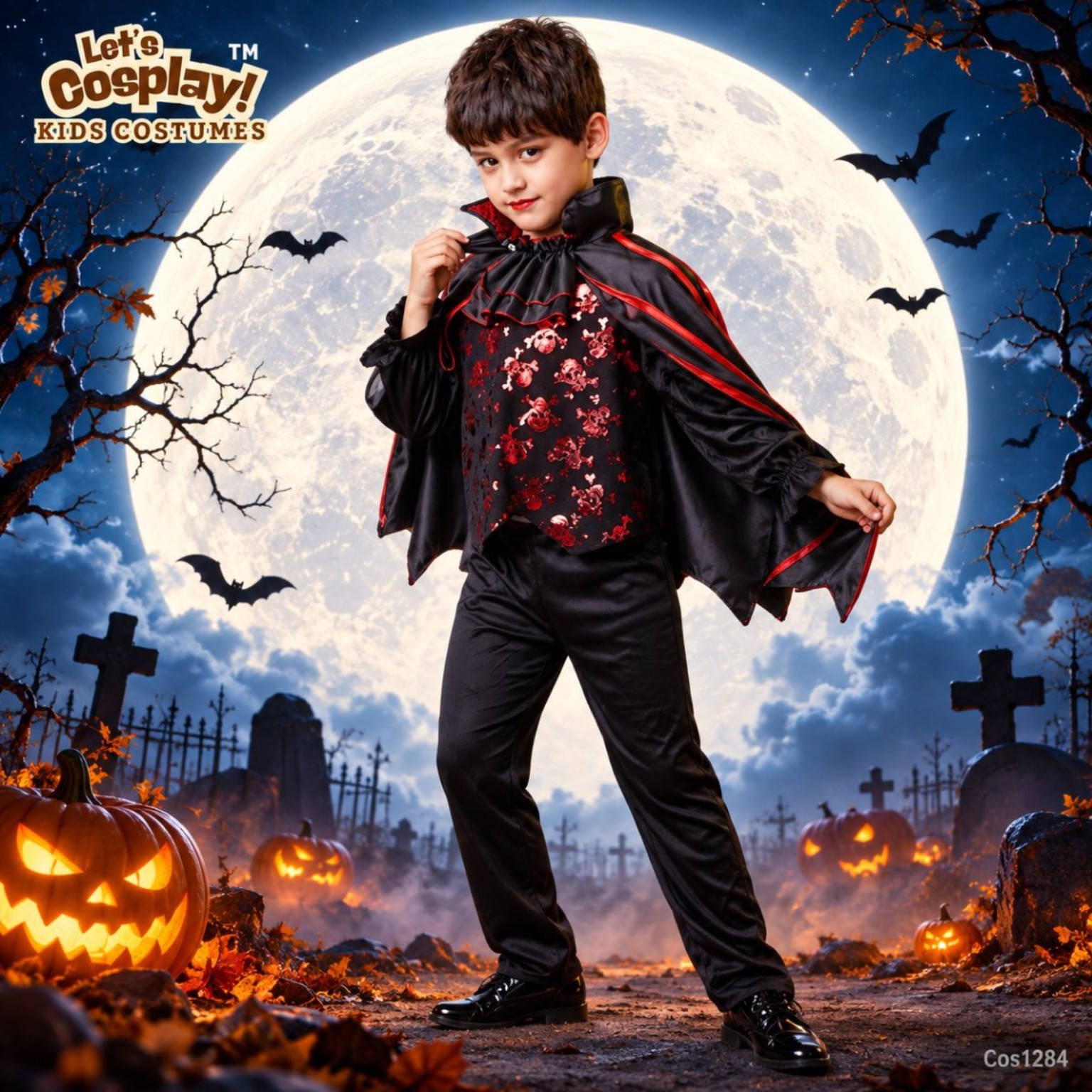 男童吸血鬼萬聖節服裝 Kids Vampire Costume｜黑紅披風套裝 90–170碼 COS1284
