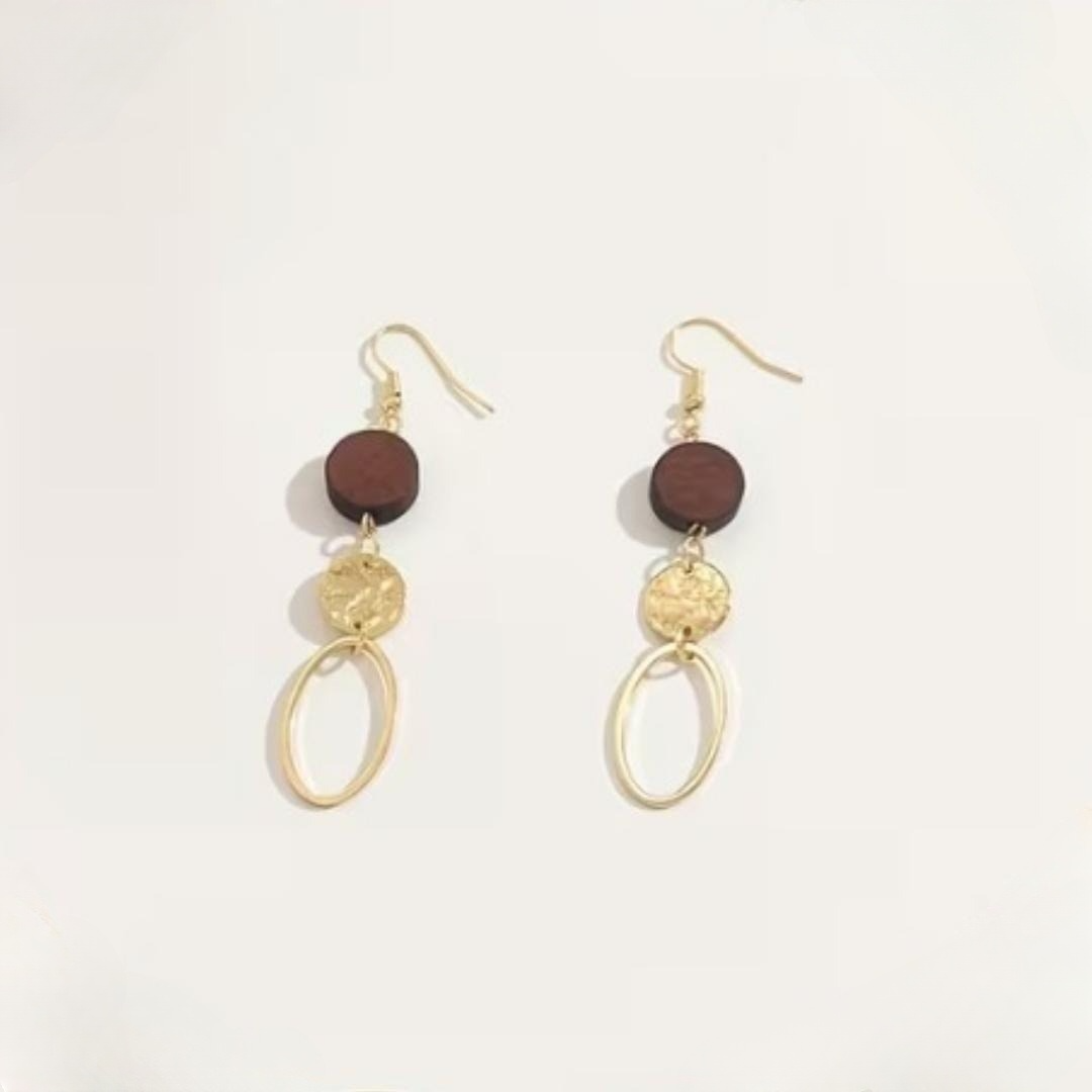Wood & Gold Drop Earrings