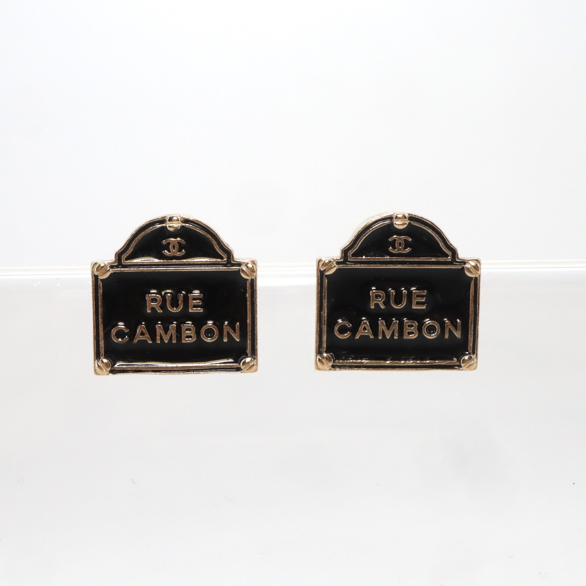 Chanel Coco Mark "Rue Cambon" Sign Piercing Earrings