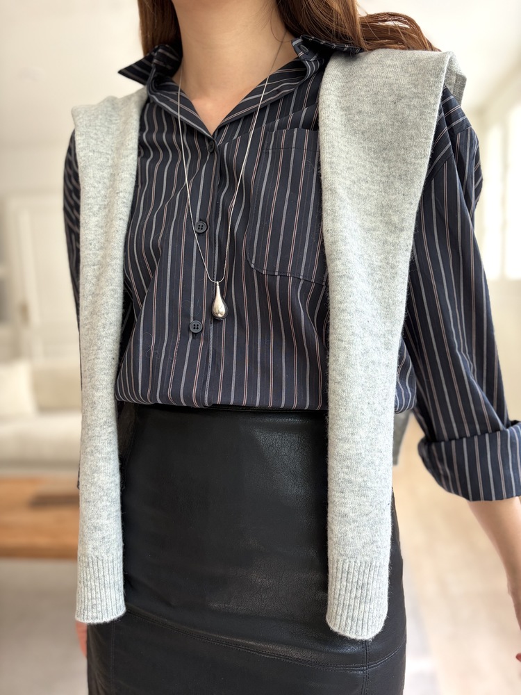 Striped Oversize Shirt (Navy)