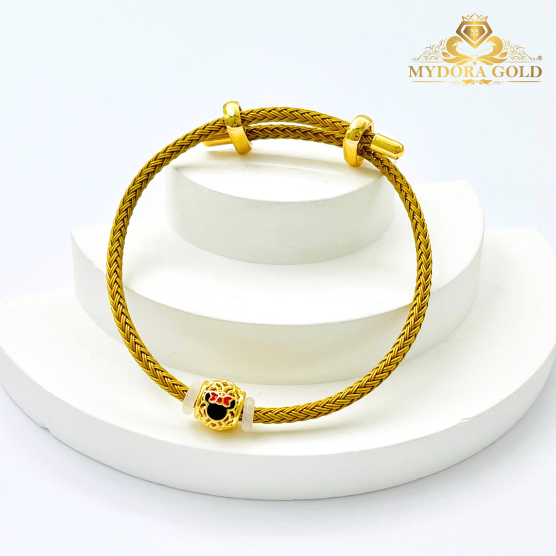 MYDORA Bead Mickey Minnie Bundle Set | 916 Gold Bead + Adjustable Bracelet