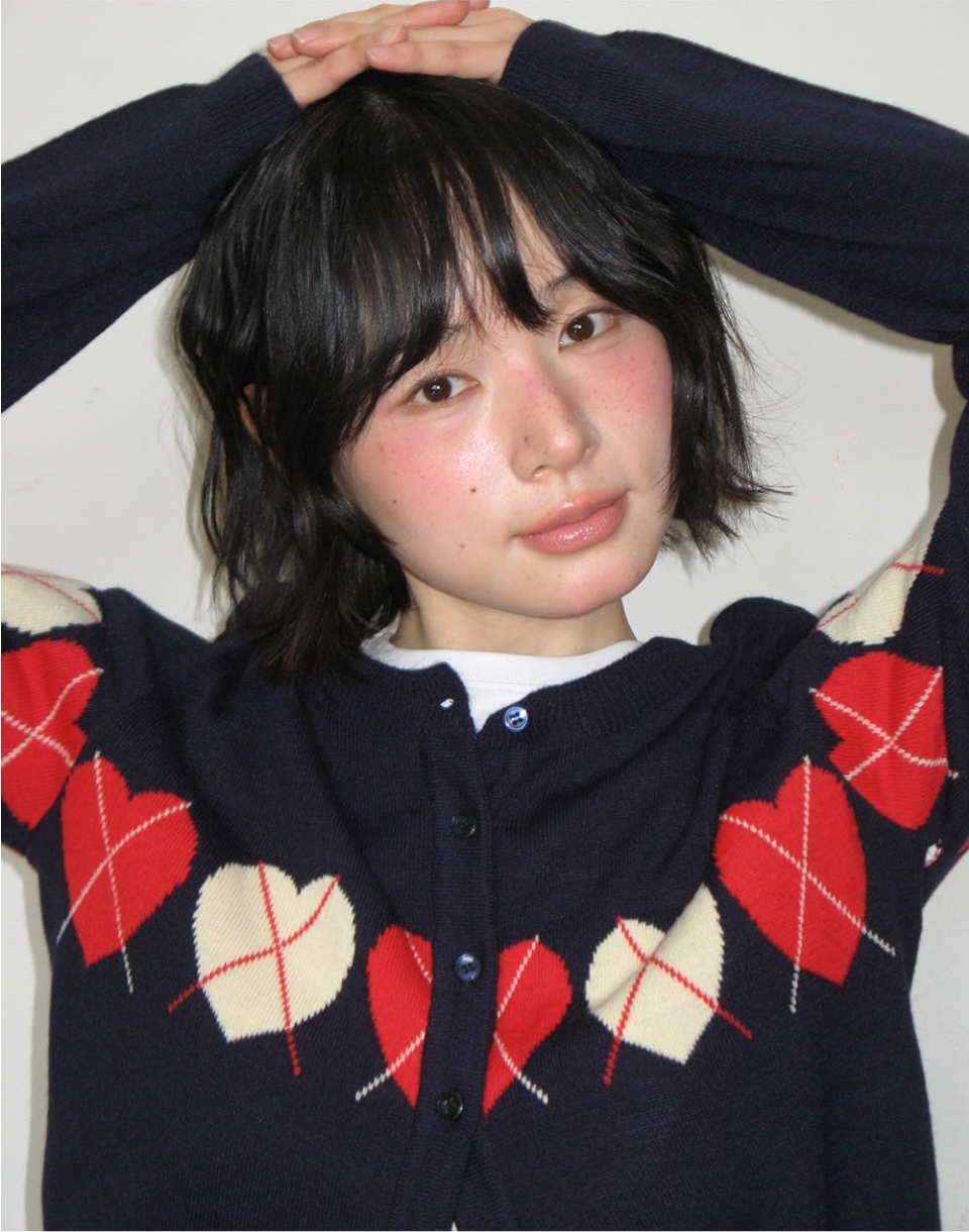 Ron Ron Heart Argyle Line Knit Cardigan
