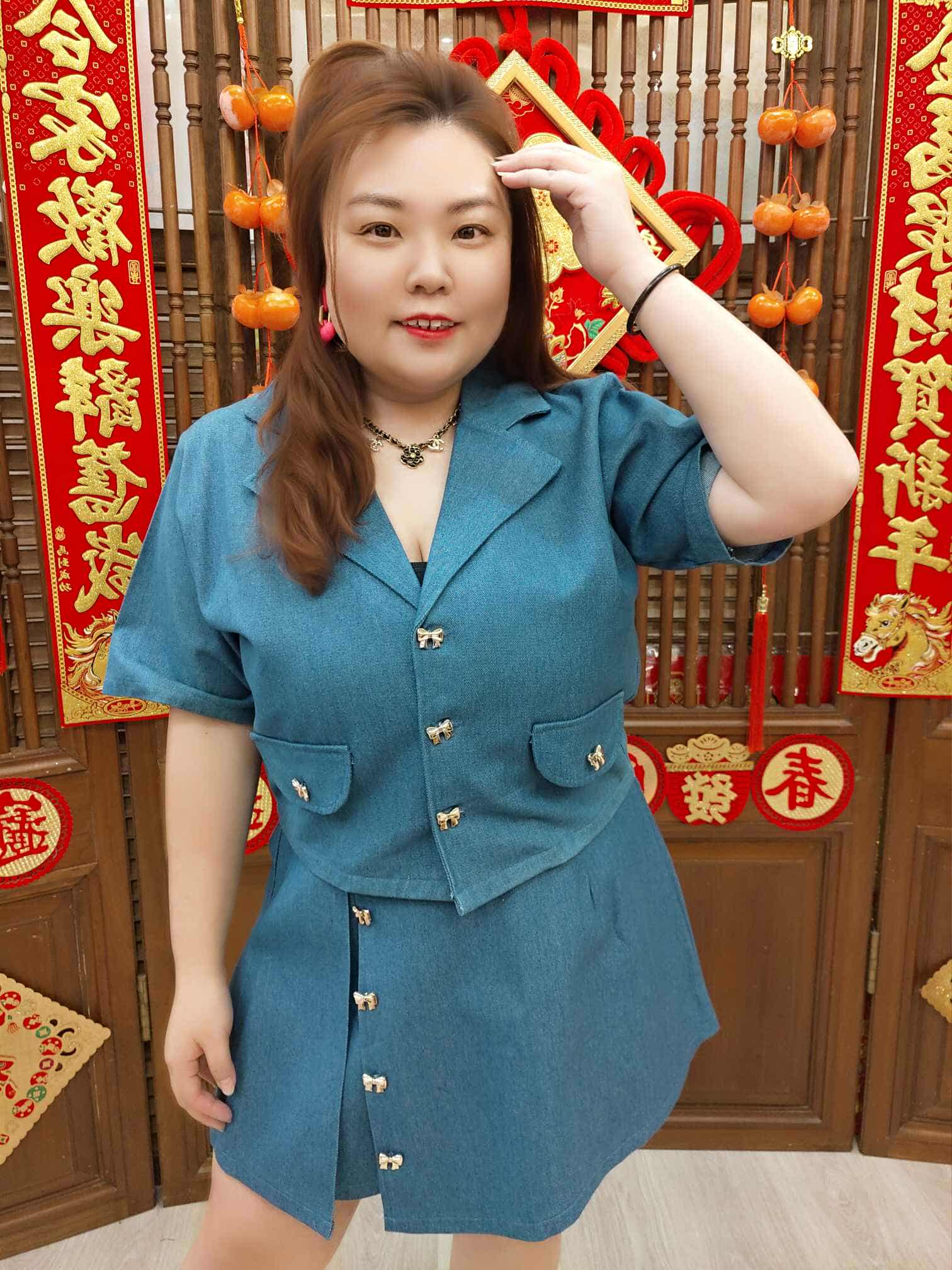 NFB01 TT903 牛仔蝴蝶纽扣裤裙套装