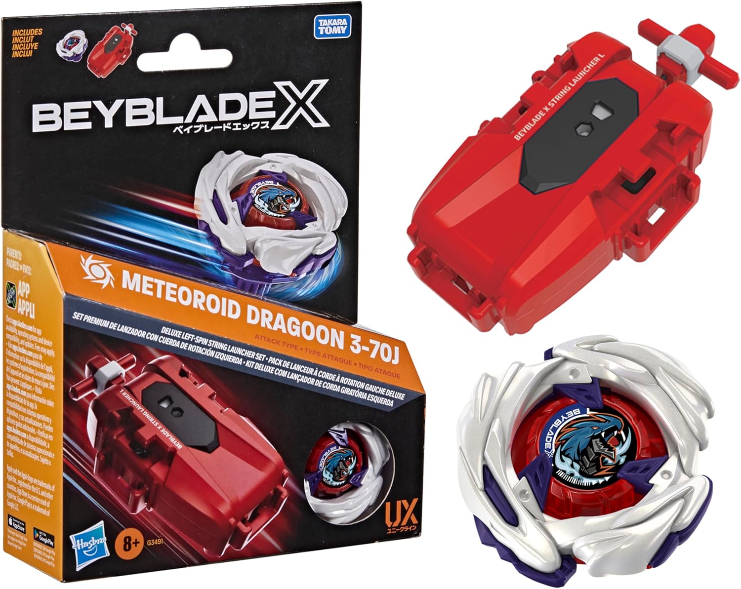【左迴旋神物】爆旋陀螺 X 隕石青龍 Beyblade X Meteoroid Dragoon 3-70J Left Spin String Launcher - 專治右迴旋、超強攻擊型、附左迴旋拉線發射器