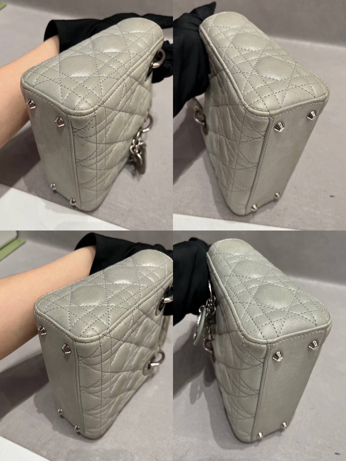 【預訂貨品】Lady dior三格珠光灰銀扣戴妃包