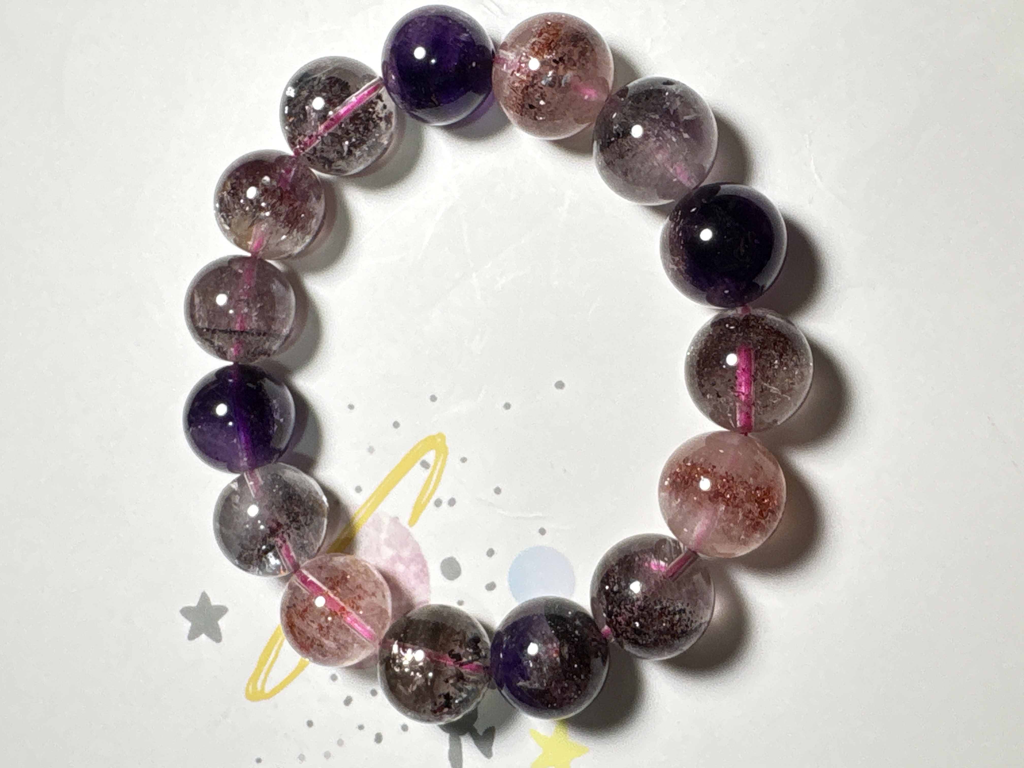 13.5 mm 超級七三輪骨幹晶石手串No.A3150丨規格：13.5 mm珠16cm手圍
