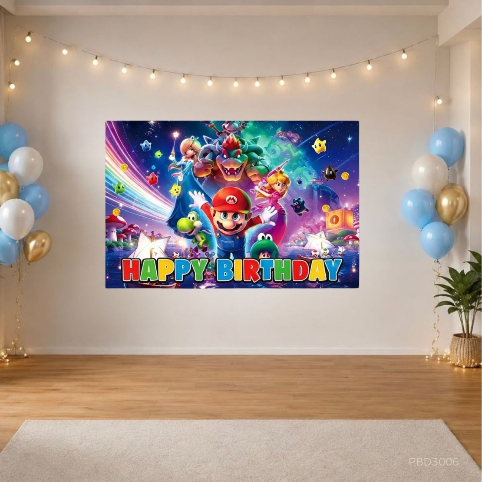 Mario超級瑪利奧主題生日派對背景布 150×100mm Party Backdrop｜PBD3006