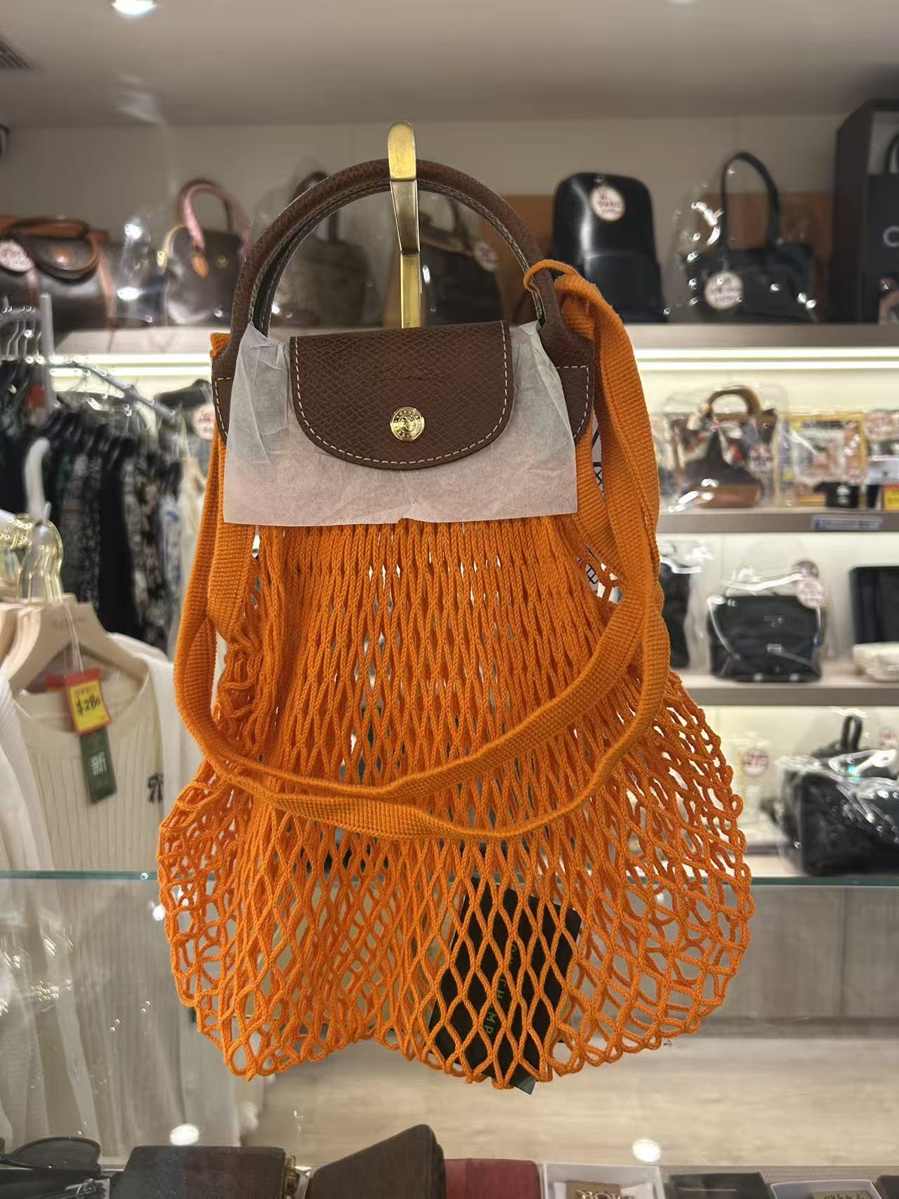 Longchamp 夏天休閒網袋（橘色）