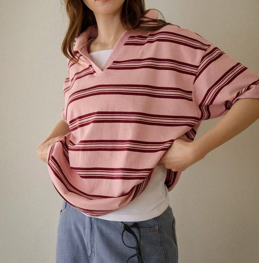 G6204 韓國🇰🇷反領V領橫間top