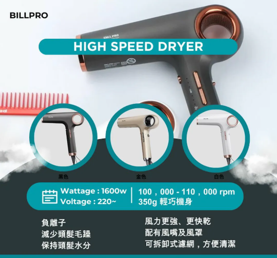 BillPro BL-929 High Speed Hair Dryer 1600w