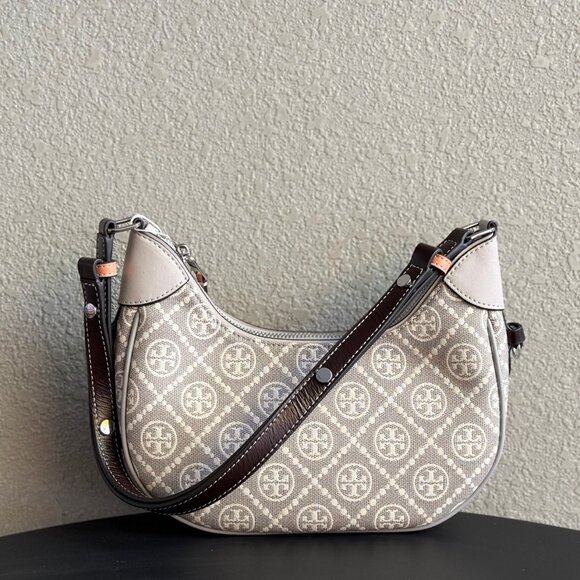 香港現貨-Tory Burch T Monogram Crescent Canvas Shoulder Bag