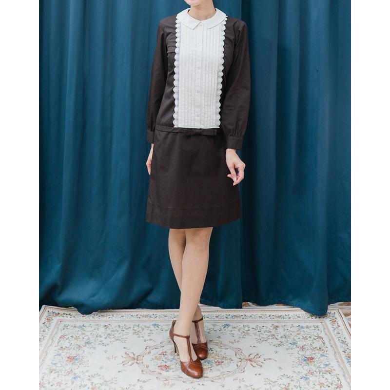 C.a. 1960s Helen Whiting Brown Low Waist Dress with White Trim (MT1504)