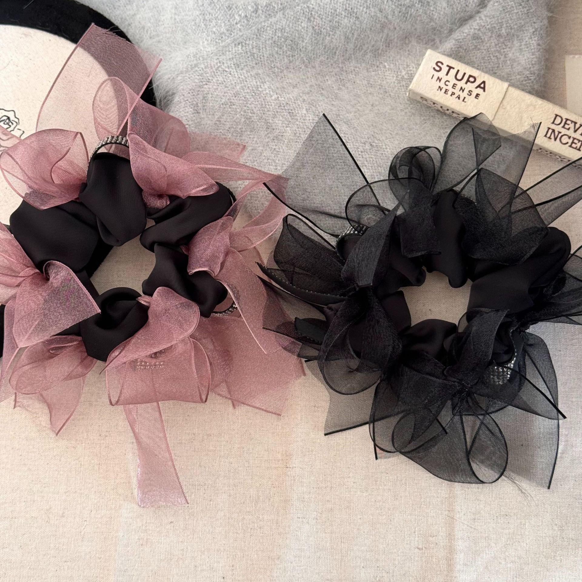 超仙蓬松网纱蝴蝶结发圈