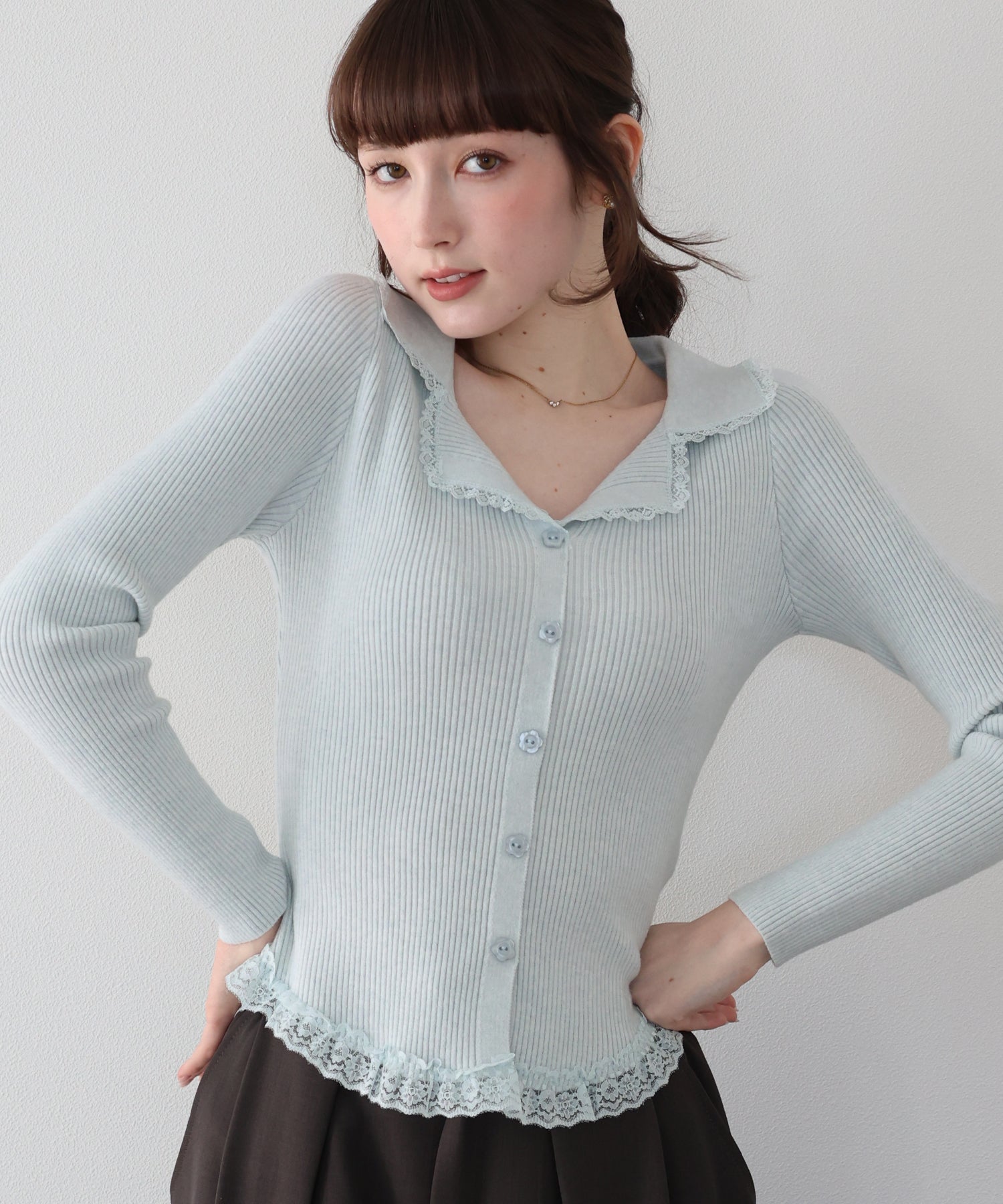 🌸精緻滿分! <JP> Flower Button Lace Collar Knit * 3色入 <預購>