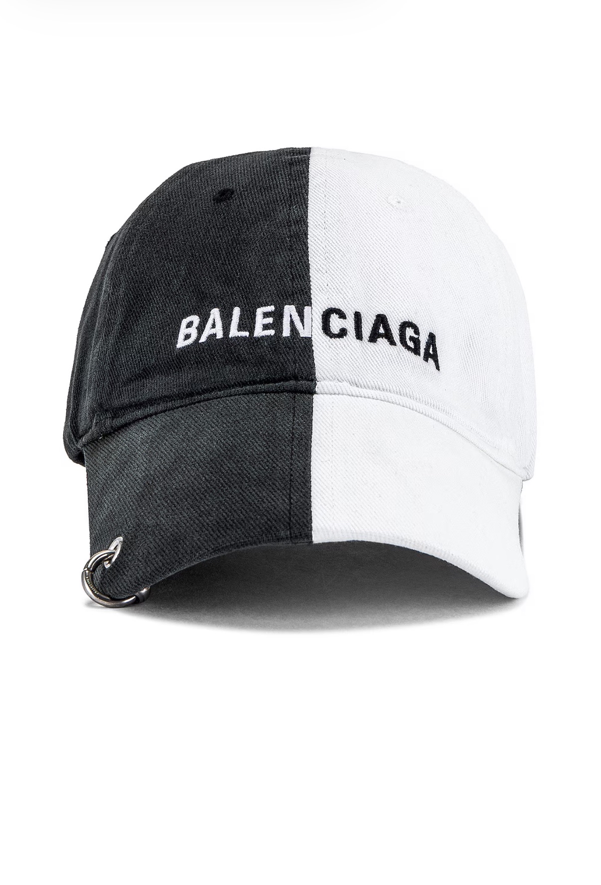 Balenciaga（巴黎世家） 50/50 Pierced Logo Baseball Cap 黑白雙色拼色金屬環 (Size L)