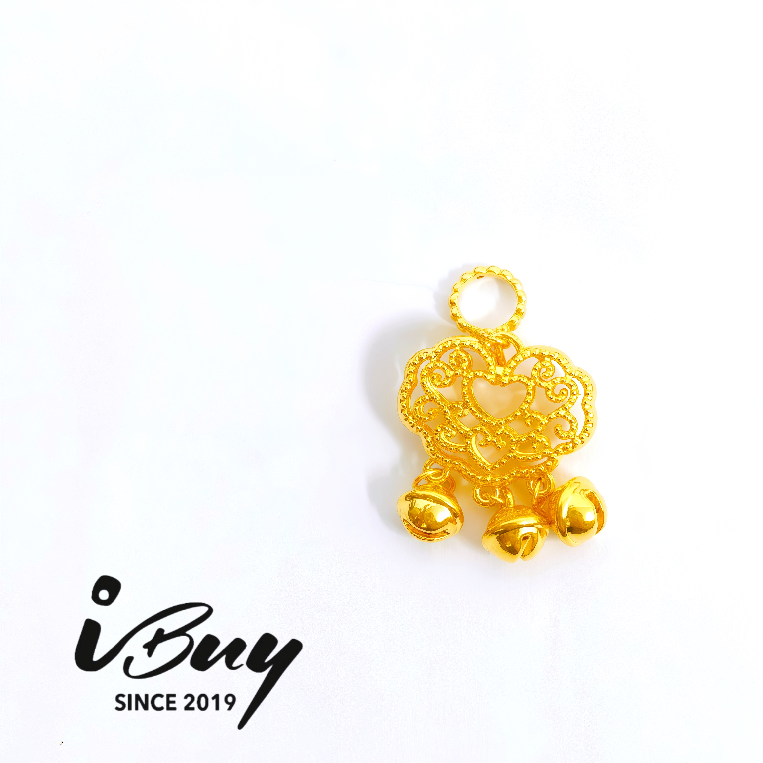 916 HARD GOLD OPENWORK HEART SHAPE LUCKY LOCK CHARM 916 硬金 爱心平安锁串咀